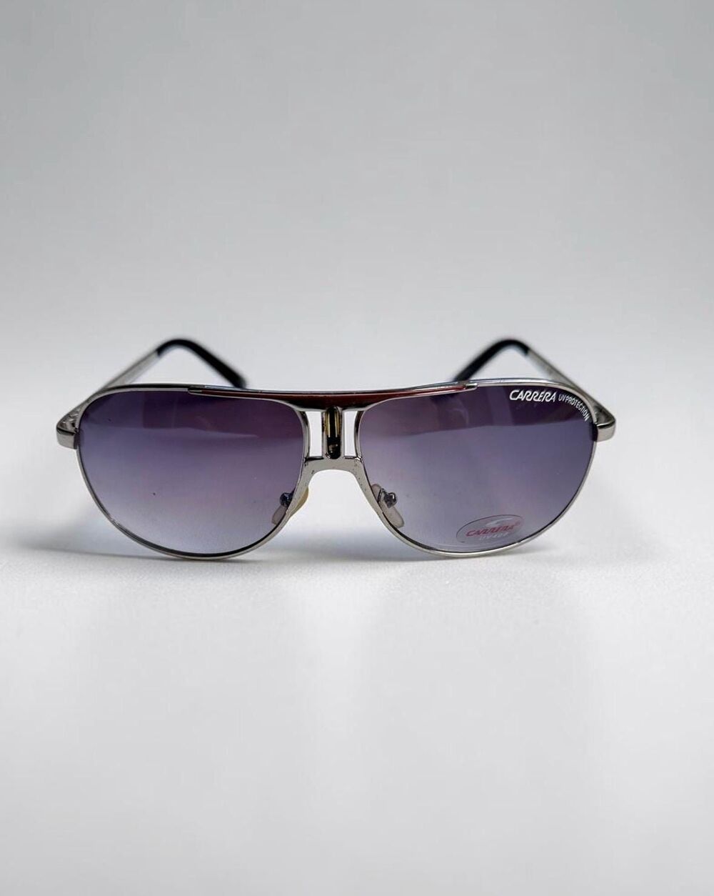Vintage Carrera 12006 Sunglasses Silver Red Aviator Purple Smoke Tinted Lenses